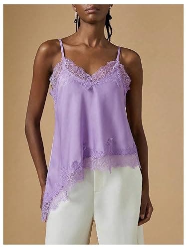 Verdusa Lace Asymmetrical Tops Satin Spaghetti Strap Camisole for Women Going Out thumbnail 5