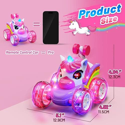 Carsky Unicorn Remote Control Car for Girls,Rechargeable 360°Stunt RC Cars Rotation 4WD Remote Cars with LED Lights,Fun Indoor Outdoor Toys for Kids,Chritmas Birthday Gift for 3 4 5 6 Year Old Girl thumbnail 3