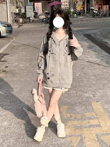 Dynict Womens Y2K Zip Up Cute Graphic Hoodies Cat Ears Casual Cartoon Harajuku Kawaii Clothes Oversize Streetwear Jacket thumbnail 2