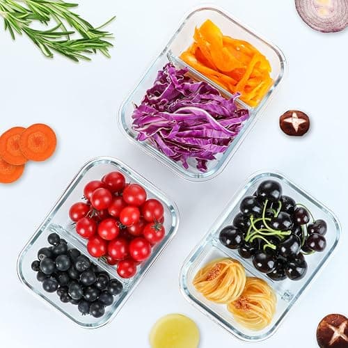 M MCIRCO 10-Pack,30 Oz Glass Meal Prep Containers 2 Compartments Airtight Lunch Bento Boxes with Lids, Glass Food Storage Containers, Microwave, Oven, Freezer and Dishwasher thumbnail 7