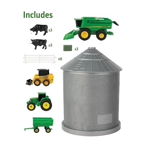 TOMY John Deere Farm Playset with Grain Bin - 1:64 Scale - Includes Grain Bin, John Deere Tractor Toys, Skid Steer, Farm Animal Toys, and Fencing - Ages 3 Years and Up thumbnail 3