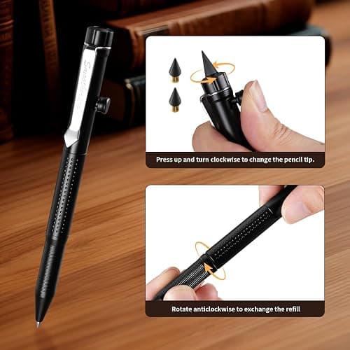 SMOOTHERPRO Bolt Action Pen, Ballpoint and Pencil in One with Graphite Alloy Tip, Retractable Twist Design, Compatible with Parker Refill, for Office Sketching Journaling Black(APG01) thumbnail 5