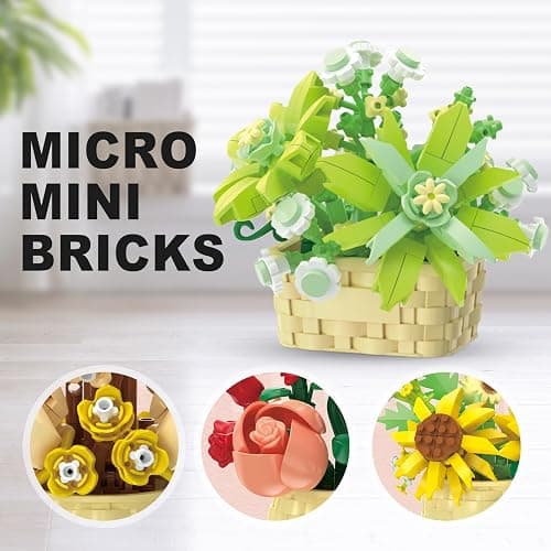 SJIADA 8 Pieces Flower Block Set- 1361 Pieces, Plant and Succulent Toys，Birthday Gift for Women and Girls As a Decoration or Adult Block Toy thumbnail 5