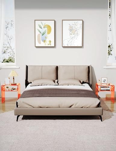 solaround Clear Acrylic End Table 2-Tier Bedside nightstand for Living Room Bedroom Home Decor (Orange Double) thumbnail 6