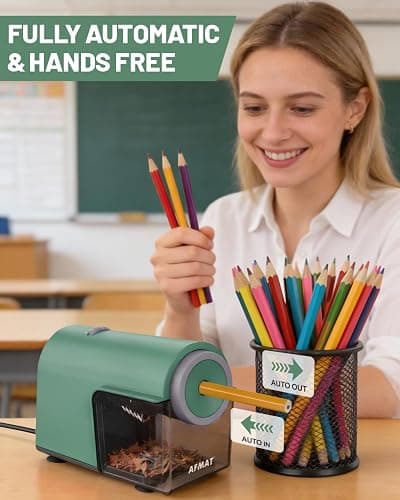 AFMAT Electric Pencil Sharpener, Fully Automatic Pencil Sharpener for 6.5-10.5mm No.2/Jumbo/Colored Pencils, Auto in & Out, 5 Sharpness Modes, 10000+ Sharpenings for Classroom Home Office, PSC5(Green) thumbnail 2