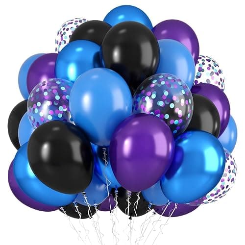 Purple and Blue Galaxy Balloons, 12 Inch Metallic Blue Dark Purple Blue Black Confetti Balloons for Galaxy Party Baby Shower Engagement Party Decorations - Image 1