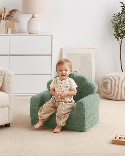 Blissful Diary Kids Couch, 2-in-1 Soft Toddler Couch Fold Out, Toddler Chair Comfy, Convertible Sofa to Lounger, Kids Furniture for Playroom, Gift for Birthday, Children's Day, Green Shell thumbnail 6