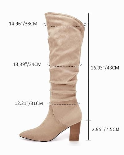 Coutgo Womens Slouchy Knee High Boots Wide Calf Kitten Heel Pointed Toe Pull On Long Boots Winter Shoes thumbnail 4