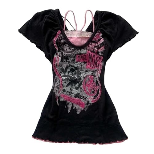 Emo 2000s Grunge Alt Shirt Y2K Vintage Harajuku Cutecore Indie T-Shirts Teen Girl Scene Clothes - Image 1