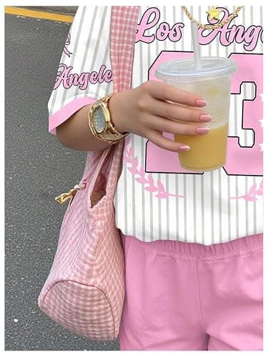 Floerns Girl's 2 Piece Outfits Graphic Print Drop Shoulder Tee & Contrast Binding Track Shorts Clothing Set thumbnail 5