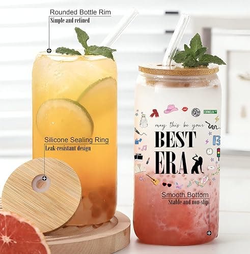 Taylor Best Era Glass Tumbler – 16oz Iced Coffee Mug Cup for Music Fans, Birthday Party Gifts for Girls Women, Christmas Stocking Stuffers Gift for Girls Boys, Taylor Gifts Merch thumbnail 6