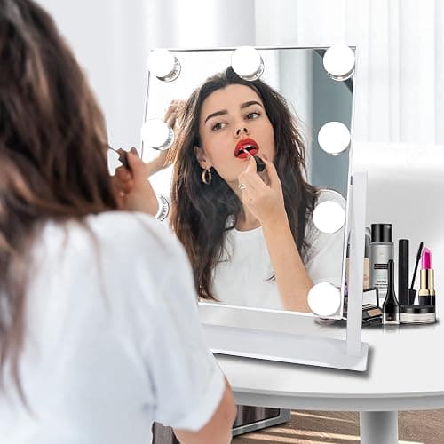 SLIMOON Hollywood Vanity Mirror with Lights, 9 Dimmable LED Bulbs Lighted Makeup Mirror with Detachable 10X Magnification Mirror, 1200mAh Rechargeable, 3 Color Lights, Gifts for Women Mom Teen Girls thumbnail 3