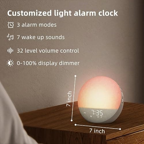 Odokee Sunrise Alarm Clock White Noise Machine: Natural Wake Up Light | Dimmable Clock with Bluetooth Speaker for Bedroom - 25 Sleep Sounds for Baby Adults Kids Cocoa thumbnail 9