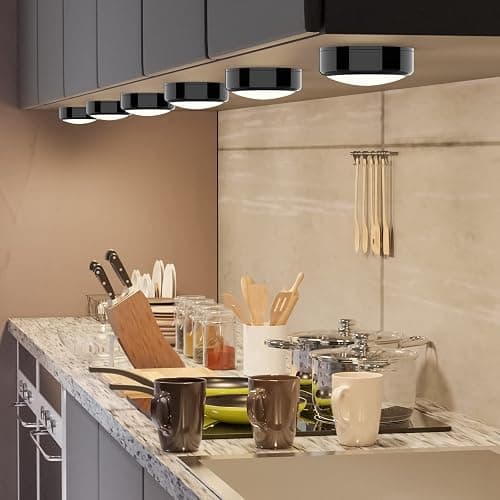 HELPLEX Puck Lights with Remote, Colors Changeable LED Puck Light Battery Powered Dimmable Under Cabinet Lights Wireless Under Counter Light RGBW Push Light, Timing & Memory Function, Black, 6 Pack - BLACK - 6 PACK NO Battery thumbnail 2