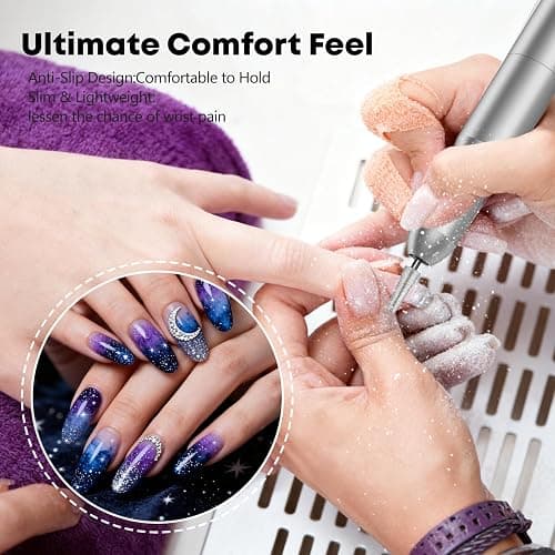 Professional Nail Drill Electric File, GEEZO 55000RPM Portable Cordless Nail Drill Machine with Bits, Rechargeable E File for Acrylic & Gel Nails, Manicure & Pedicure Tech Tool for Home Salon (White) thumbnail 9