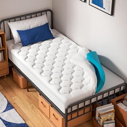 OhGeni Cooling 4 Inch Twin XL Dual Layer Mattress Topper, 2 Inch Gel Memory Foam,2 Inch Soft Pillow Top Pad, College Dorm Essentials Bedroom Mattresses Cover, Comfortable Sleep and Back Pain Relief - Image 1