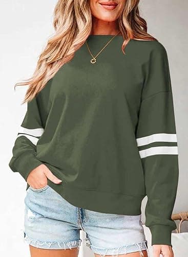 Femfady Womens Sweatshirt Fall Crewneck Striped Long Sleeve Pullover Casual Cute Sweatshirts thumbnail 3