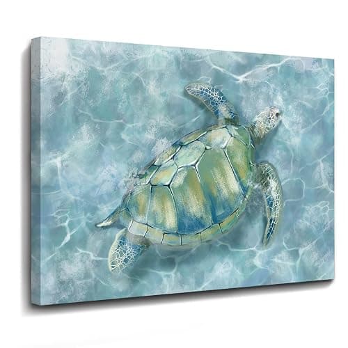 YJYart Canvas Wall Art for Bedroom Sea Turtle Wall Decor Pictures for Wall Blue Artwork Pictures Green Turtle Wall Decorations for Bathroom Bedroom Home Office 24 x 36 inches - Image 1