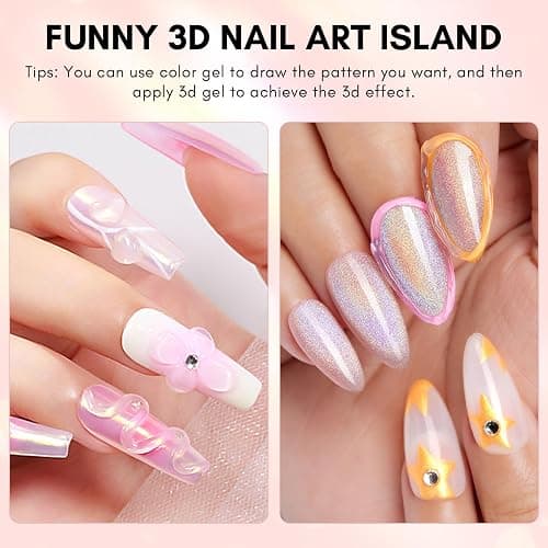 Makartt Rhinestone Glue for Nails with 3D Gel Nail Art Kit DIY Home Use | UV/LED Cured, 15ml Drawing Gel, Molding Gel, 30ML Gem Glue for Nail Charm, Embossed Designs, Rub Chrome Powder thumbnail 7