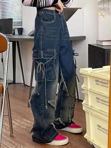 Hugboom Baggy Pants for Women Girls Cute Jeans Y2k Pants Star Straight Leg Streetwear Clothing thumbnail 3
