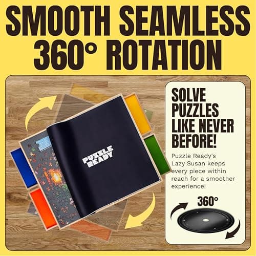 Puzzle Ready Puzzle Board with Drawers & Cover Mat - 1500-Piece Wooden Jigsaw Table - 37" X 28" Portable Board with Lazy Susan for Puzzlers - Colorful Puzzle Table Trays for Sorting - 1500 Pieces thumbnail 3