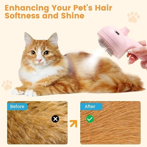 Cat Steam Brush with Release Button, 3-in-1 Steam Grooming Brush for Shedding, Hair Removal tool for Dogs & Cats, Self Cleaning Spray Comb with Mist for Long Haired Pets thumbnail 4