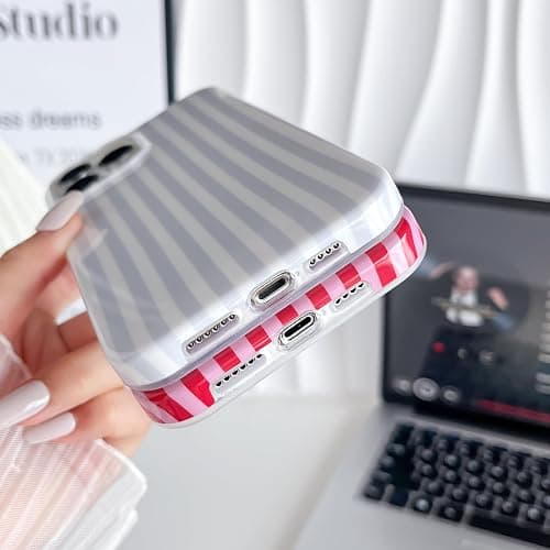 Yeddabox for iPhone 13 Pro Case Cute Striped Phone Case Soft TPU Slim Shockproof Phone Cover for Women Girls, Blue and White thumbnail 5