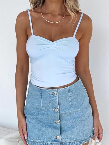 ForeFair Women Y2K Sweetheart Neck Sleeveless Crop Tank Tops Backless Spaghetti Strap Pleated Bustier Camis Going Out Top thumbnail 2