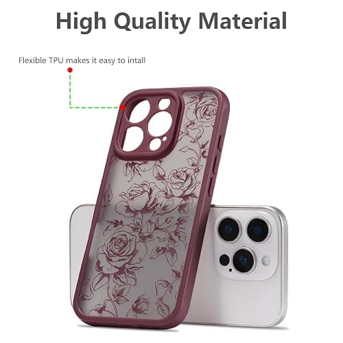 XIZYO Hülle für iPhone 14 Pro Max 6,7 Zoll, Niedlich Matt Rose Blume Floral Muster Ästhetisch Handyhülle, für Mädchen Frauen Luxus Weiche TPU Stoßfest Schutzhülle, Zweig Rose/Wein Rot thumbnail 7
