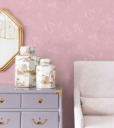 Lativo Silk Pink Peel and Stick Wallpaper Embossed Floral 511in 17.7in | Textured Vinyl Wallpaper,Self Adhesive Removable,Perfect for Bedroom Girls Kids Room,Gift Paper,Easy to Use thumbnail 7