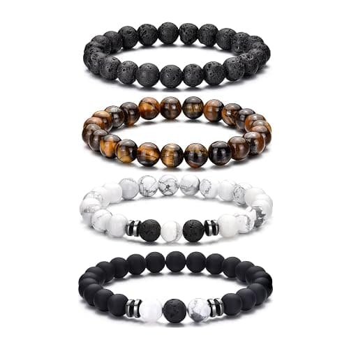 RANKEEF Tiger Eye Bracelet For Men 8MM Natural Stone Stretch Adjustable Black Crystal Beaded Bracelet for Men Women Gifts - Image 1