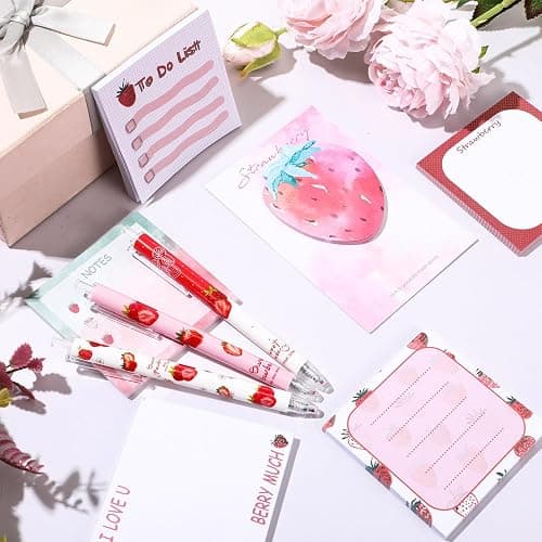 Sabary 18 Pcs Stationery Set, 12 Aesthetic Pens & 6 Sticky Notes, Valentines Gifts, Baby Shower Party, Cute Office School Supplies, Gifts for Women Students Nurses Teachers Coworker(Strawberry) thumbnail 5