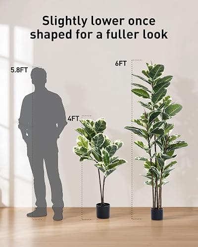 FLOWORLD Artificial Rubber Tree Plant 6ft Tall Faux Ficus Tree Potted Fake Tropical Plants Decorative House Plants Large Floor Artificial Trees for Home Office Decor, Without The Pot thumbnail 2