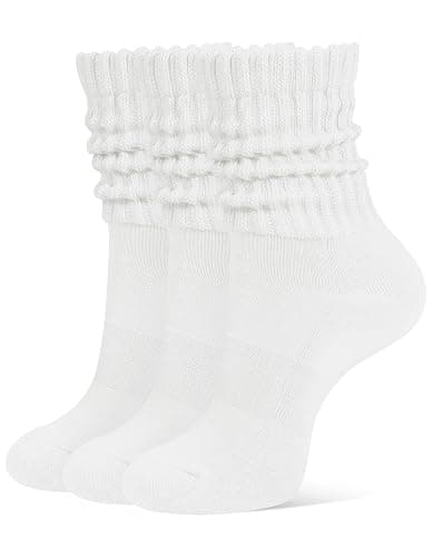 CLOSEMATE Womens Scrunch Crew Socks, Retro Slouch Mid Calf Socks, 3 Pairs | Breathable Cotton & Cushioned Terry Sole, Elastic Cuff for Adjustable Scrunch Styling with Sneakers & Boots - Image 1