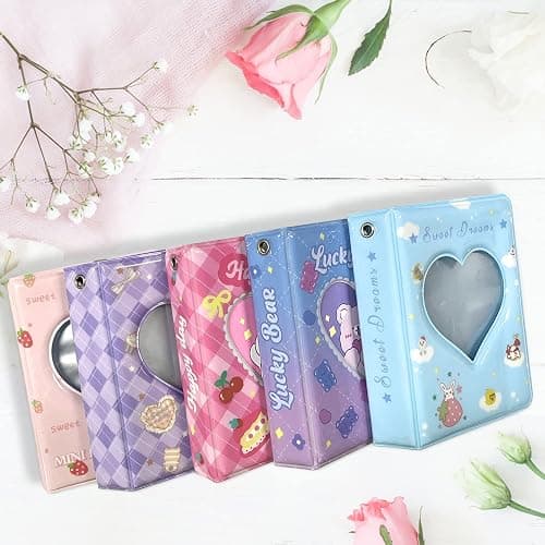3 Inch Mini Photo Album, Heart Hollow Card Binder Photo Card Holder with Pendant 40 Pockets (blue strawberry) thumbnail 6