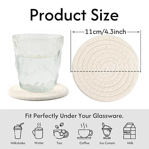 Coasters Set of 4 for Drinks, Cotton Woven 4 Colors Absorbent Boho Coasters for Home Decor Cups - Hot or Cold Drink Thickened (White) thumbnail 3
