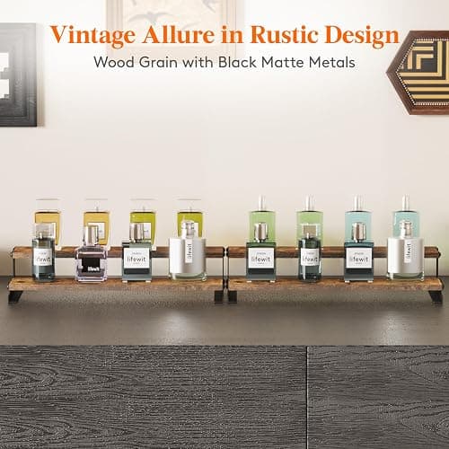 Lifewit 13.9 Inch Cologne Organizer for Men, 2 Tier Wooden Perfume Stand, Display Riser Shelf for Fragrance, Aftershave, Skincare Makeup for Vanity, Bedroom, Bathroom Storage, Rustic Brown, 1 Pcs thumbnail 4