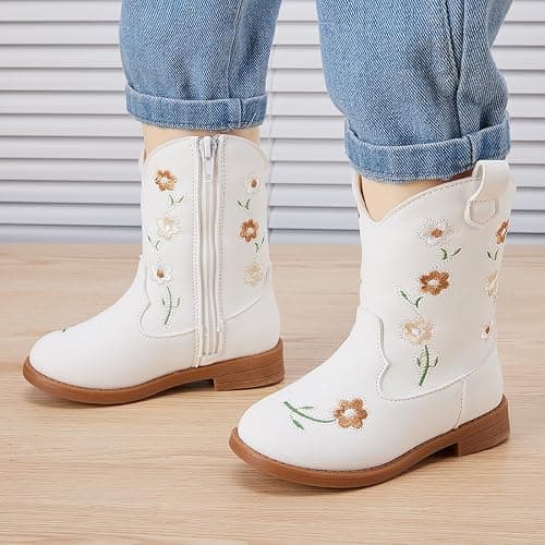 BMCiTYBM Toddler Girls Cowgirl Boots Little Kids Mid Calf Western Flower Cowboy Pointed Toe Riding Shoes All Season thumbnail 2