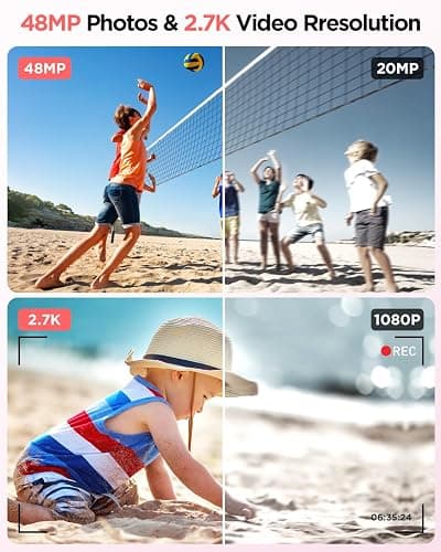 Digital Camera with 128GB SD Card Autofocus 48MP 2.7K Cameras for Photography 16X Digital Zoom Anti Shake 2 Batteries Kids Camera for Beginner Boys Girls Teens-Pink thumbnail 7