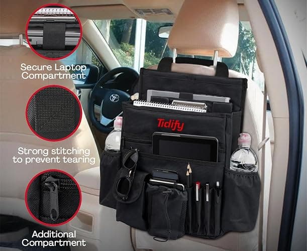 Tidify Back Seat Car Organizer with Dedicated Tablet and Laptop Storage Stabilizing Side Straps Soft Adjustable Shoulder Strap and Hardened Buckles Your Office Away from Office thumbnail 3