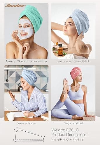 Hicober Microfiber Hair Towel Wrap for Women, Pink Blue Green, 3-Pack | Soft, highly absorbent wrap helps hair dry faster and stays securely in place on curly, thick or long hair thumbnail 6