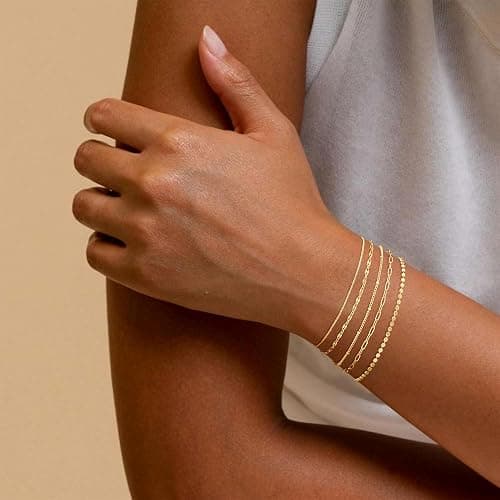 MBW Gold Bracelets for Women Trendy, Dainty 14K Gold Plated Bracelet Stack Beaded Chain Bracelet Set Thin Small Cute Paperclip Bracelets Fashion Waterproof Jewelry Gift Gold Accessories for Women thumbnail 6