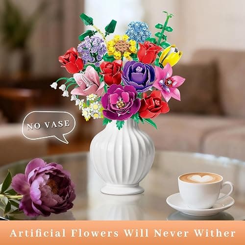 Loyratche Flower Bouquet Building Set, Compatible with Lego for Adults, 16 Rose Building Block, Artificial Flowers Botanical Collection Kit Home Decor, Gift for Her (907 PCS) thumbnail 6