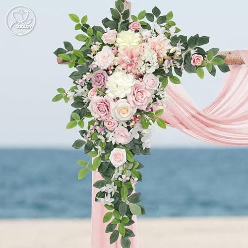 Odouzy Wedding Arch Flowers Kit,Artificial Flower Arch Decor (Set of 3),2pcs Artificial Flower Arrangement with 1pc Sheer Drape for Wedding Decor Reception Backdrop Floral Decorations (Light Pink) thumbnail 3