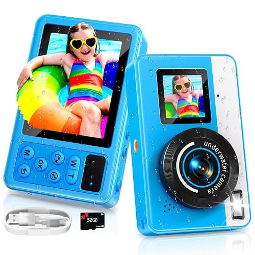 Maxmango D70 4K Underwater Digital Camera - 48MP 10FT Waterproof Camera for Snorkeling - Dual Screen Selfie Compact Floatable Camera with 32GB Card - Point and Shoot Digital Cam 1200mAh Battery -Blue - Image 1