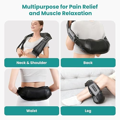 Nekteck Shiatsu Back Neck Massager, Deep Kneading Shoulder Massager with Heat, Waist Massage Pillow for Home Car and Office Use (Black) thumbnail 5