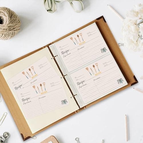 TAOLABV 50 Pack Recipe Card Page Protectors, Page Size 6.8 x 8.7 in | 4x6 in Clear Recipe Card Sleeves, 2 Pockets Per Page, Sheet Protectors for Compact 3 Ring Recipe Binder Refill Pages thumbnail 6