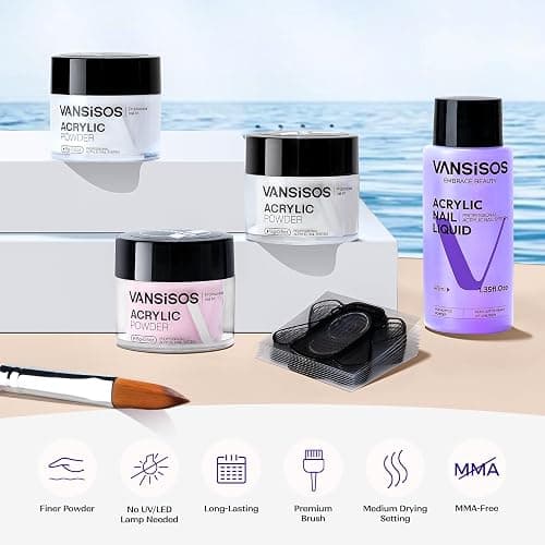VANSISOS Acrylic Nail Kit for Beginners: Clear White Pink Powder and Liquid Set Professional Nails Kit Acrylic Set with Brushes for Home DIY thumbnail 4