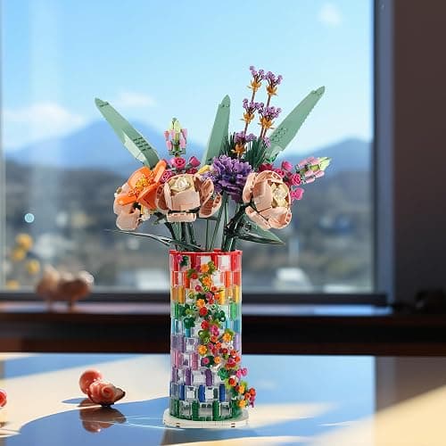 HI-REEKE Vase Building Set for Flowers Bouquet 10280 10313, Transparent Vase Flower Display Stand Building Block Kit for Women Adult thumbnail 2