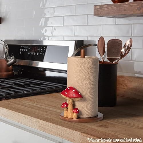 Mushroom Paper Towel Holder - Cottagecore Decor Mushroom Kitchen Home Cottagecore Accessories Cute Stuff, Unique Wood Paper Towel Holder Stand Kitchen Countertop 12.5×7 in thumbnail 7